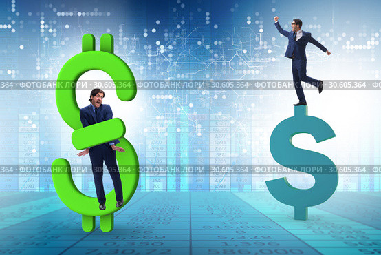 Businessman in dollar and debt concept. Стоковое фото, фотограф Elnur / Фотобанк Лори