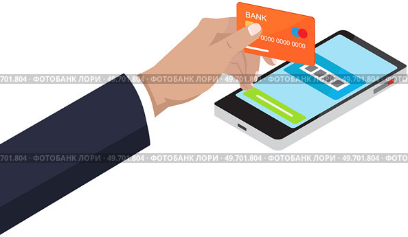 Businessman is using program for banking. Man transferring funds online. Male character is making transactions with money. Person looking at phone screen with application for contactless payments. Businessman is using program for banking. Man transferring funds online with mobile application. Стоковая иллюстрация, агентство Ingram Publishing / Фотобанк Лори