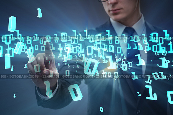 Businessman pressing binary buttons in tech concept. Стоковое фото, фотограф Elnur / Фотобанк Лори