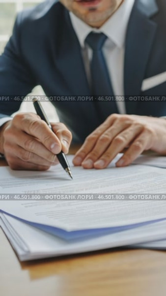 Businessman signing contract in office environment. Стоковое AI-видео, аниматор Юрий Поздников / Фотобанк Лори