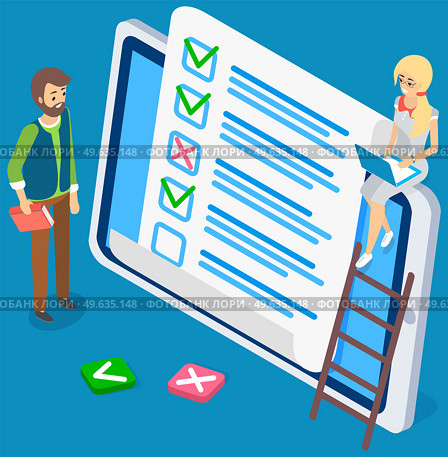 Businessman with checklist. Successful business concept. People make marks in plan on smartphone application for entrepreneurs. Whiteboard with document. Correct execution of tasks from check list. Happy businessman with checklist. Successful business concept. People make marks in plan on phone. Стоковая иллюстрация, агентство Ingram Publishing / Фотобанк Лори