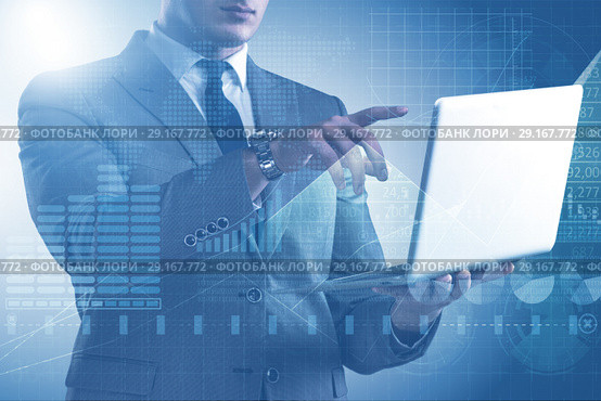 Businessman with laptop in finance and banking concept. Стоковое фото, фотограф Elnur / Фотобанк Лори
