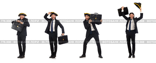 Businessman with tricorn and briefcase isolated on white. Стоковое фото, фотограф Elnur / Фотобанк Лори