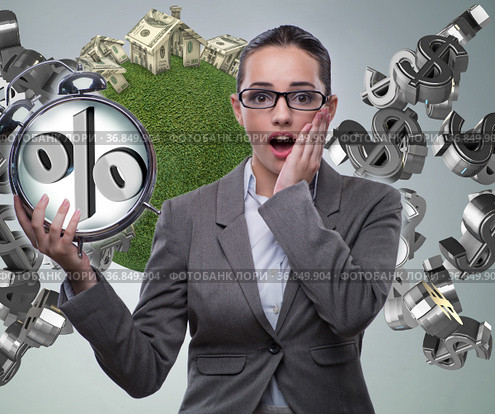Businesswoman suprised about high interest mortgage rates. Стоковое фото, фотограф Elnur / Фотобанк Лори