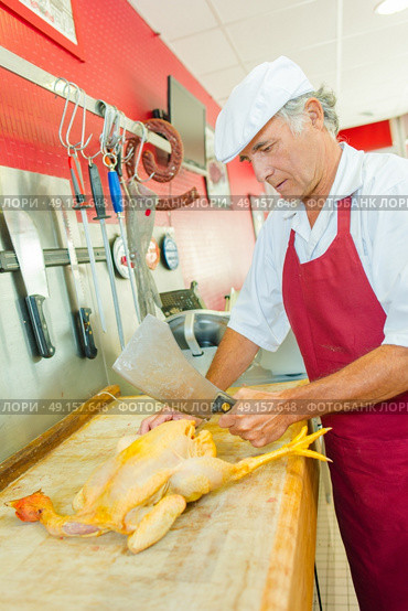 Butcher jointing a chicken. Стоковое фото, агентство Ingram Publishing / Фотобанк Лори