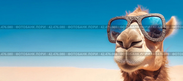 Camel sunglasses banner. Generate Ai. Стоковое AI-изображение, AI-художник Иван Рябоконь / Фотобанк Лори