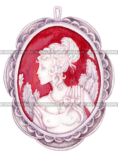 cameo pendant with a portrait of a woman in profile, on a burgundy background made of bone, oval. Стоковая иллюстрация, иллюстратор Екатерина Тимонова / Фотобанк Лори