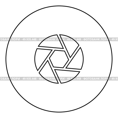 Camera lens shutter icon black color in circle outline vector illustration. Стоковая иллюстрация, агентство Ingram Publishing / Фотобанк Лори