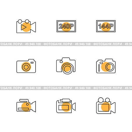 Camera ,  recorder , capture , click , photography , photograph , image , tv , video , microphone , speaker , icon, vector, design,  flat,  collection, style, creative,  icons. Стоковая иллюстрация, агентство Ingram Publishing / Фотобанк Лори