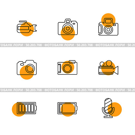 Camera ,  recorder , capture , click , photography , photograph , image , tv , video , microphone , speaker , icon, vector, design,  flat,  collection, style, creative,  icons. Стоковая иллюстрация, агентство Ingram Publishing / Фотобанк Лори