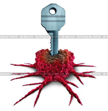 Cancer research key and tumor or tumour treatment concept therapy as an oncology symbol or immunotherapy icon as a 3D illustration. Стоковое фото, агентство Ingram Publishing / Фотобанк Лори