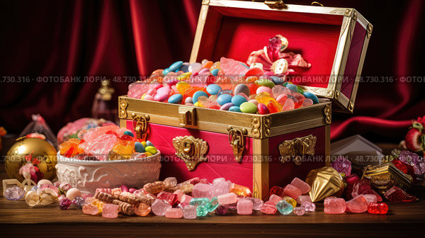 candies surprise box ai generated. Стоковое AI-изображение, AI-художник Vectorwin / Фотобанк Лори