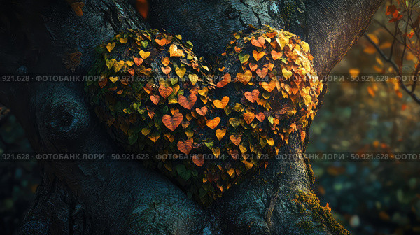 canopy tree heart leaves ai generated. Стоковое AI-изображение, AI-художник Vectorwin / Фотобанк Лори