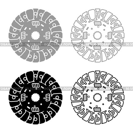 Car clutch disk cover cohesion transmission auto part plate kit repair service set icon grey black color vector illustration image simple solid fill outline contour line thin flat style. Car clutch disk cover cohesion transmission auto part plate kit repair service set icon grey black color vector illustration image solid fill outline contour line thin flat style. Стоковая иллюстрация, агентство Ingram Publishing / Фотобанк Лори