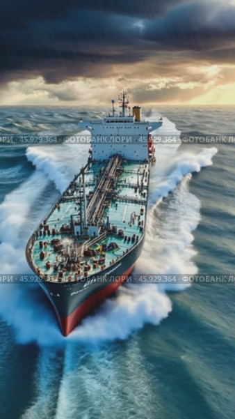 Cargo ship navigating ocean waves at sunset. Стоковое AI-видео, аниматор Юрий Поздников / Фотобанк Лори