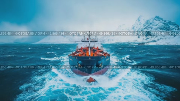 Cargo Vessel Navigating Icy Waters. Стоковое AI-видео, аниматор Данила Большаков / Фотобанк Лори