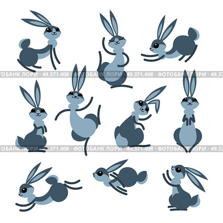 Cartoon cute rabbit or hare. Little funny rabbits. Vector illustration grouped and layered for easy editing.. Cartoon cute rabbit or hare. Little funny rabbits. Vector illustration grouped and layered for easy editing. Стоковая иллюстрация, агентство Ingram Publishing / Фотобанк Лори