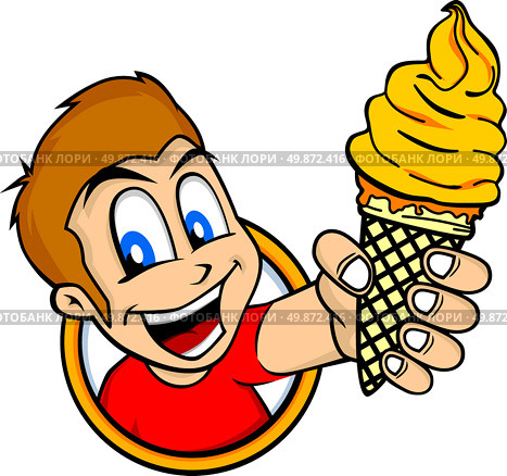 cartoon guy holding ice cream. cartoon guy holding ice cream character vector illustration. Стоковая иллюстрация, агентство Ingram Publishing / Фотобанк Лори