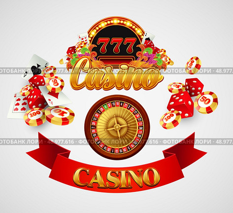 Casino background with cards, chips, craps and roulette. Vector illustration. Стоковая иллюстрация, агентство Ingram Publishing / Фотобанк Лори