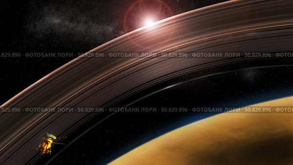 Cassini flies high risk orbits between Saturn's rings and the planet itself. Стоковое фото, фотограф Steven Hobbs/Stocktrek Images / ТАСС / Фотобанк Лори