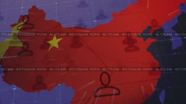 Cg footage. The image of the geographical borders of China is filled with the color of the flag, along which symbolic images of a person move. Human resources. Стоковое видео, видеограф Константин Скуридин / Фотобанк Лори