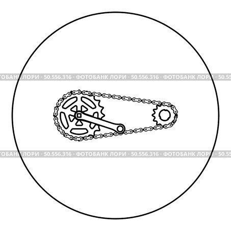 Chain bicycle link bike motorcycle two element crankset cogwheel sprocket crank length with gear for bicycle cassette system bike icon in circle round black color vector illustration image outline contour line thin style simple. Chain bicycle link bike motorcycle two element crankset cogwheel sprocket crank length with gear for bicycle cassette system bike icon in circle round black color vector illustration image outline contour line thin style. Стоковая иллюстрация, агентство Ingram Publishing / Фотобанк Лори