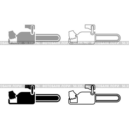 Chainsaw in hand lumberjack woodcutter set icon grey black color vector illustration image simple flat style solid fill outline contour line thin. Chainsaw in hand lumberjack woodcutter set icon grey black color vector illustration image flat style solid fill outline contour line thin. Стоковая иллюстрация, агентство Ingram Publishing / Фотобанк Лори