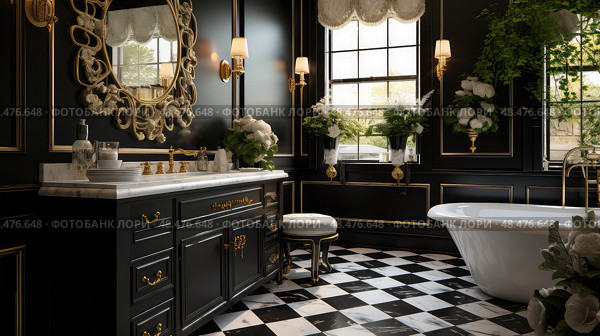 checkerboard black bathroom ai generated. Стоковое AI-изображение, AI-художник Vectorwin / Фотобанк Лори