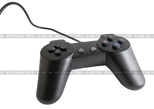 Чёрный игровой пульт на белом фоне. Video game controller on white background. Стоковое фото, фотограф Татьяна Д / Фотобанк Лори