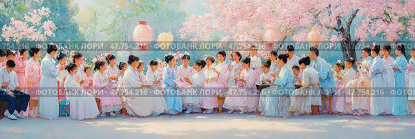 Cherry Blossom Viewing Festival: A Celebration of Spring and Community. Стоковое AI-изображение, AI-художник Данила Большаков / Фотобанк Лори