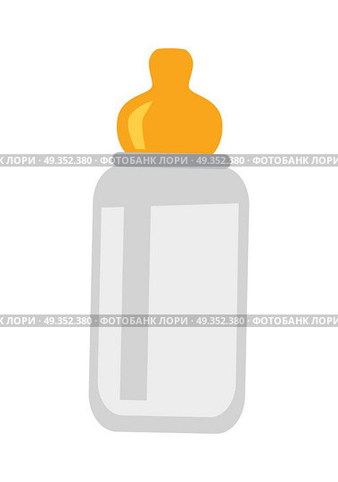 Child Bottle with Nipple Isolated on White. Child bottle with nipple isolated on white. Child drink device in flat design style. Favourite drinking bowl of the little toddler. Drinker of the kid. Trough bottle. Vector illustration. Стоковая иллюстрация, агентство Ingram Publishing / Фотобанк Лори
