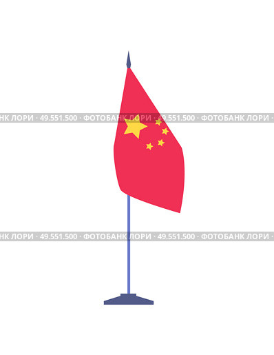 China flag on stick on white, patriotic element, international decoration, asian banner with stars, sign of country, presentation of state, national vector. Presentation of state, National China Flag Vector. Стоковая иллюстрация, агентство Ingram Publishing / Фотобанк Лори