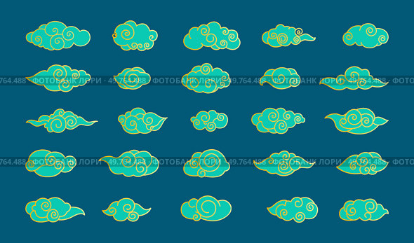 Chinese clouds vector illustration. Chinese clouds conceptually transform sky into ornate masterpiece Cloudy skies become canvas for ornate elegance East Asian culture Traditional Chinese clouds dance. Chinese clouds. Cloudy skies take on east Asian allure, inspired by traditional culture. Стоковая иллюстрация, агентство Ingram Publishing / Фотобанк Лори
