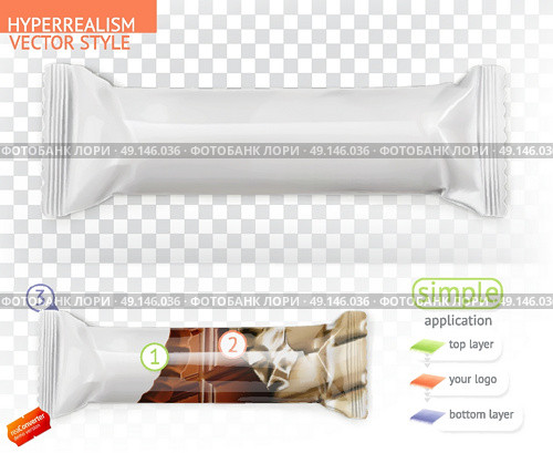 Chocolate bar, white polyethylene packaging. Hyperrealism vector style simple application. Стоковая иллюстрация, агентство Ingram Publishing / Фотобанк Лори