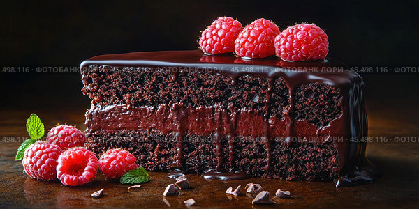 Chocolate cake with raspberries. Стоковое фото, фотограф Ярославский Максим / Фотобанк Лори