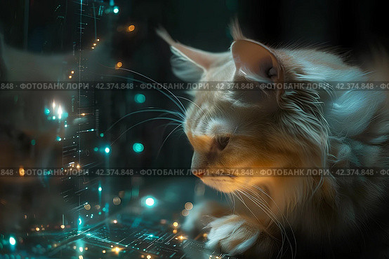 Чудесный кот, портрет. Стоковое AI-изображение, AI-художник Щеголева Ольга / Фотобанк Лори