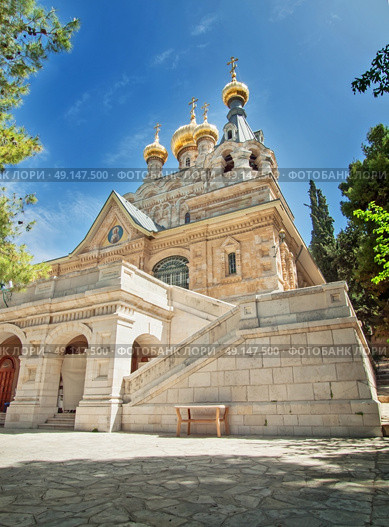Church of St. Mary Magdalene at Olives Mount of Jerusalem, Israel. Стоковое фото, агентство Ingram Publishing / Фотобанк Лори