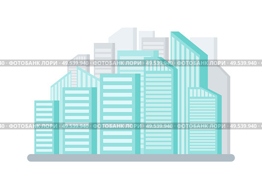City with tall buildings and skyscrapers vector. Isolated icon of town, urban district exterior and facade of constructions. Residences of megapolis. Cityscape with Skyscrapers Building  Modern City. Стоковая иллюстрация, агентство Ingram Publishing / Фотобанк Лори