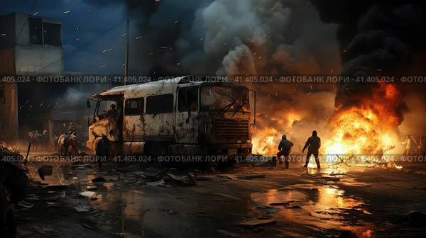 Clashes in the Gaza Strip. Стоковое AI-изображение, AI-художник Кирилл Черезов / Фотобанк Лори