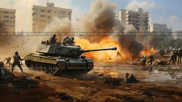 Clashes in the Gaza Strip. Стоковое AI-изображение, AI-художник Кирилл Черезов / Фотобанк Лори
