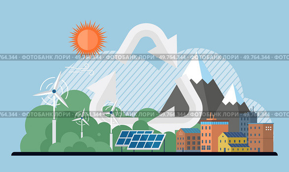 Clean city vector illustration. Through collective efforts, city works towards common goal of protecting environment and creating sustainable future Climate change is critical concern in clean city. Clean city. The city implements policies and initiatives promote sustainable use of resources, such as water and forests. Стоковая иллюстрация, агентство Ingram Publishing / Фотобанк Лори