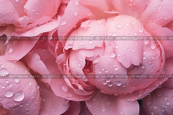 Close up of beautiful pink peonies blooming with water droplets. Стоковое AI-изображение, AI-художник Иван Рябоконь / Фотобанк Лори