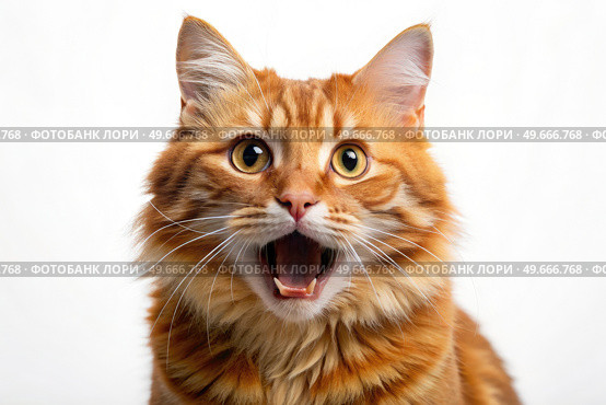 Close Up of Red Cat With Mouth Open. Generative AI. Стоковое AI-изображение, AI-художник Roman Zavorotny / Фотобанк Лори