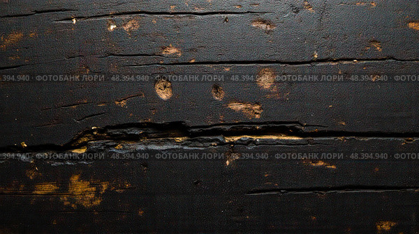 Closeup blackened timber wall with scorched wood texture, aged planks showing rough surface and natural wear, perfect for dramatic creative layout. Стоковое фото, фотограф Павел Муравьев / Фотобанк Лори
