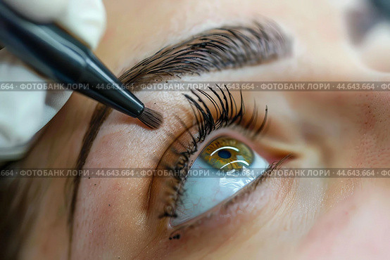 Closeup of eyebrow microblading procedure. Стоковое AI-изображение, AI-художник Иван Рябоконь / Фотобанк Лори