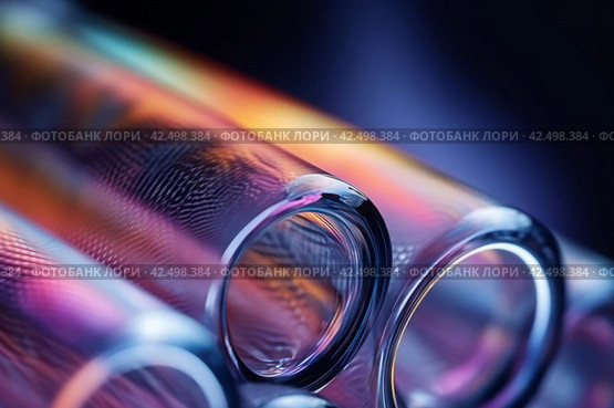 Closeup shot of glass tubes in colorful lights. Generate ai. Стоковое AI-изображение, AI-художник Иван Рябоконь / Фотобанк Лори