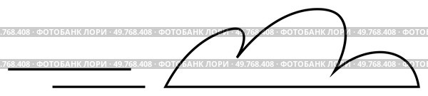 Cloud outline with two horizontal lines suggesting wind. Ideal for weather apps, nature blogs, clean design projects, educational materials, and environmental campaigns. Simple line art style.. Minimalist Cloud and Wind Lines Vector for Weather or Nature Themed Designs. Стоковая иллюстрация, агентство Ingram Publishing / Фотобанк Лори