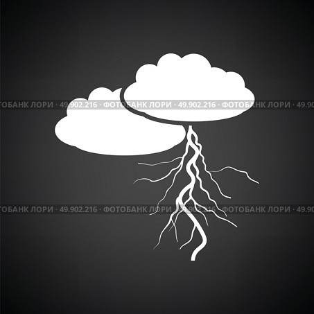 Clouds and lightning icon. Black background with white. Vector illustration. Стоковая иллюстрация, агентство Ingram Publishing / Фотобанк Лори