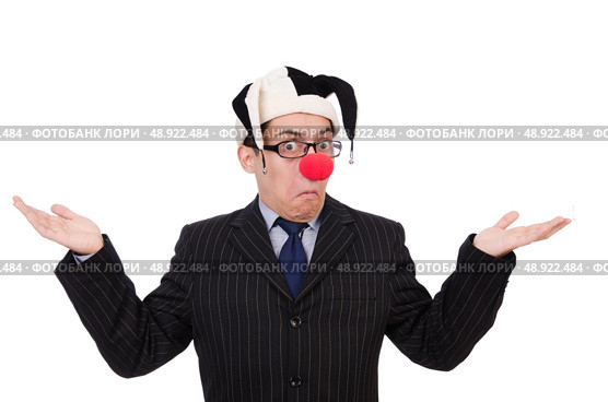 Clown businessman isolated on white. Стоковое фото, агентство Ingram Publishing / Фотобанк Лори