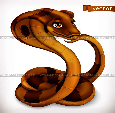 Cobra snake cartoon character. Funny animal, 3d vector icon. Стоковая иллюстрация, агентство Ingram Publishing / Фотобанк Лори